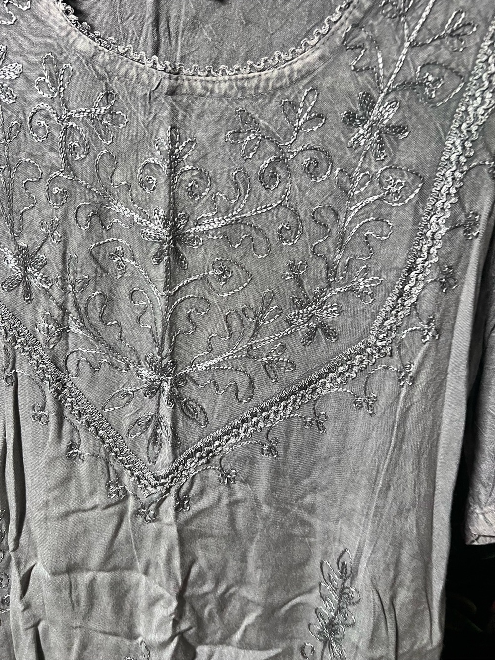 Embroidered Short-Sleeve Tunic Top - Light Gray - Picture 3 of 5